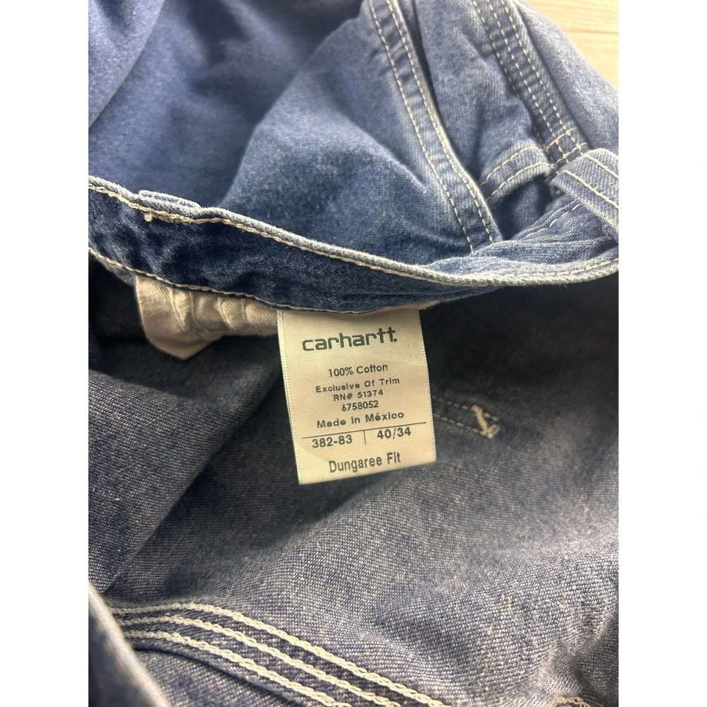 Carhartt Mens Blue Cotton Dungaree Fit Carpenter Pants 40x34 B11-DKB